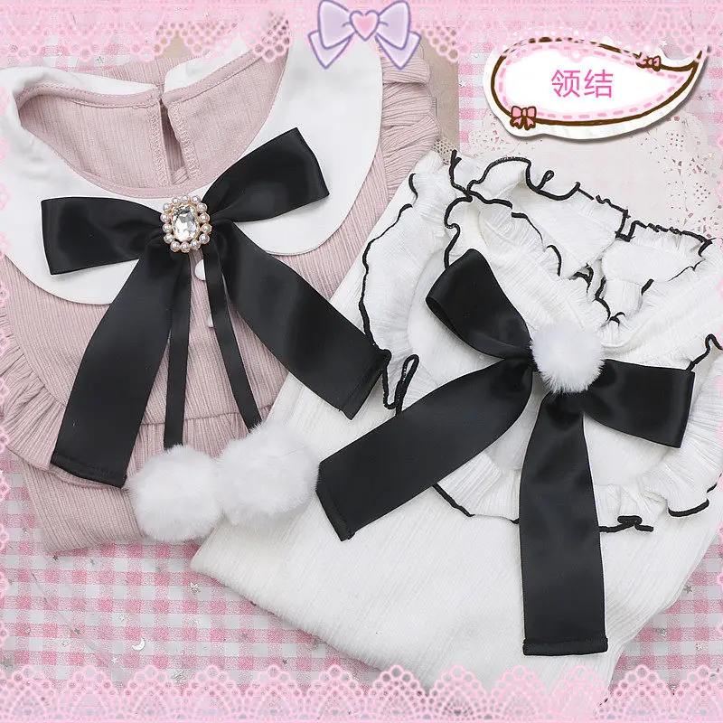 

Пушистый бант-жабо в стиле Лолита, японский стиль Харадзюку, готический воротник Y2K, милый аксессуар ручной работы для девочек в стиле кавайи