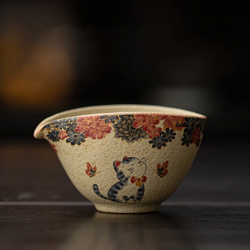 Creative Cat and Flowers Porcelain Boat Fair Cup Vintage Tea Mugs Kung Fu Teacup Teaware Tea Ceremony Utensil Sea