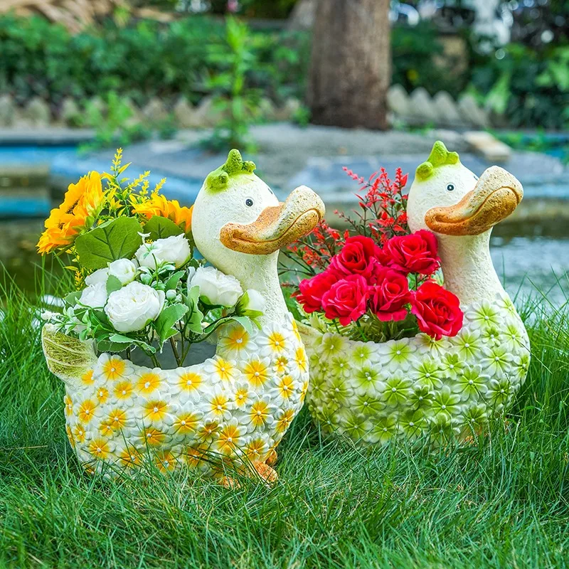 Outdoor Garden Cartoon Duck Animal Flower Pot Garden Decoration Ornament Creative Succulent Planting Flower Vat Garden Landscape