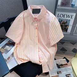 XEJ camicia Kawaii per donna 2024 camicie donna estate camicia a righe rosa elegante donna Chic camicia oversize moda coreana