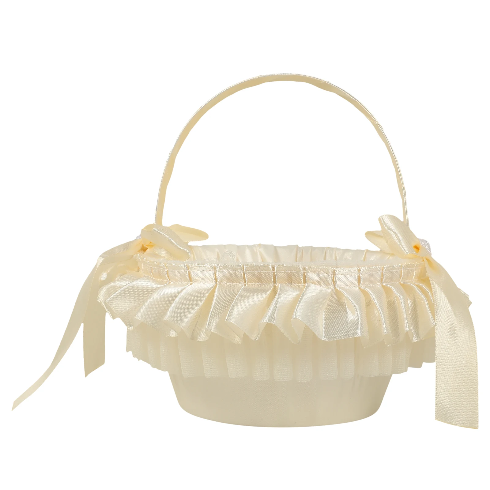 

Gold Flower Girl Basket Elegant Lace Trim Bows Bridal Banquet Decor Petal Flower Baskets For Wedding Holder Storage
