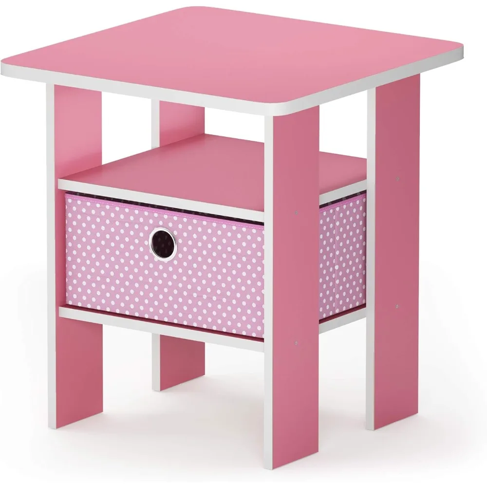 

End Table / Side Table / Night Stand / Bedside Table with Bin Drawer, Pink/Light Pink