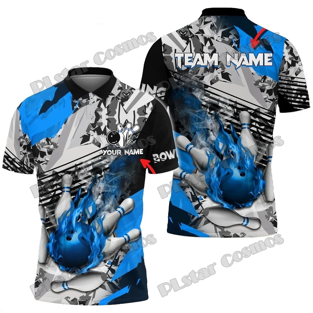 Bowling Ball And Pins Fire And Blood Multicolor Custom Name 3D Printed Men's Polo Shirt Summer Unisex Casual Polo shirt WK220