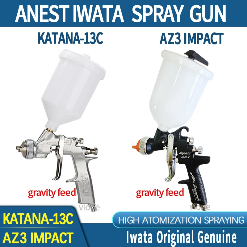 Japan Original Anest Iwata AZ3 Black Paint Spray Gun 1.3mm Car Repair Painting Gun With Plastic Cup Gravity