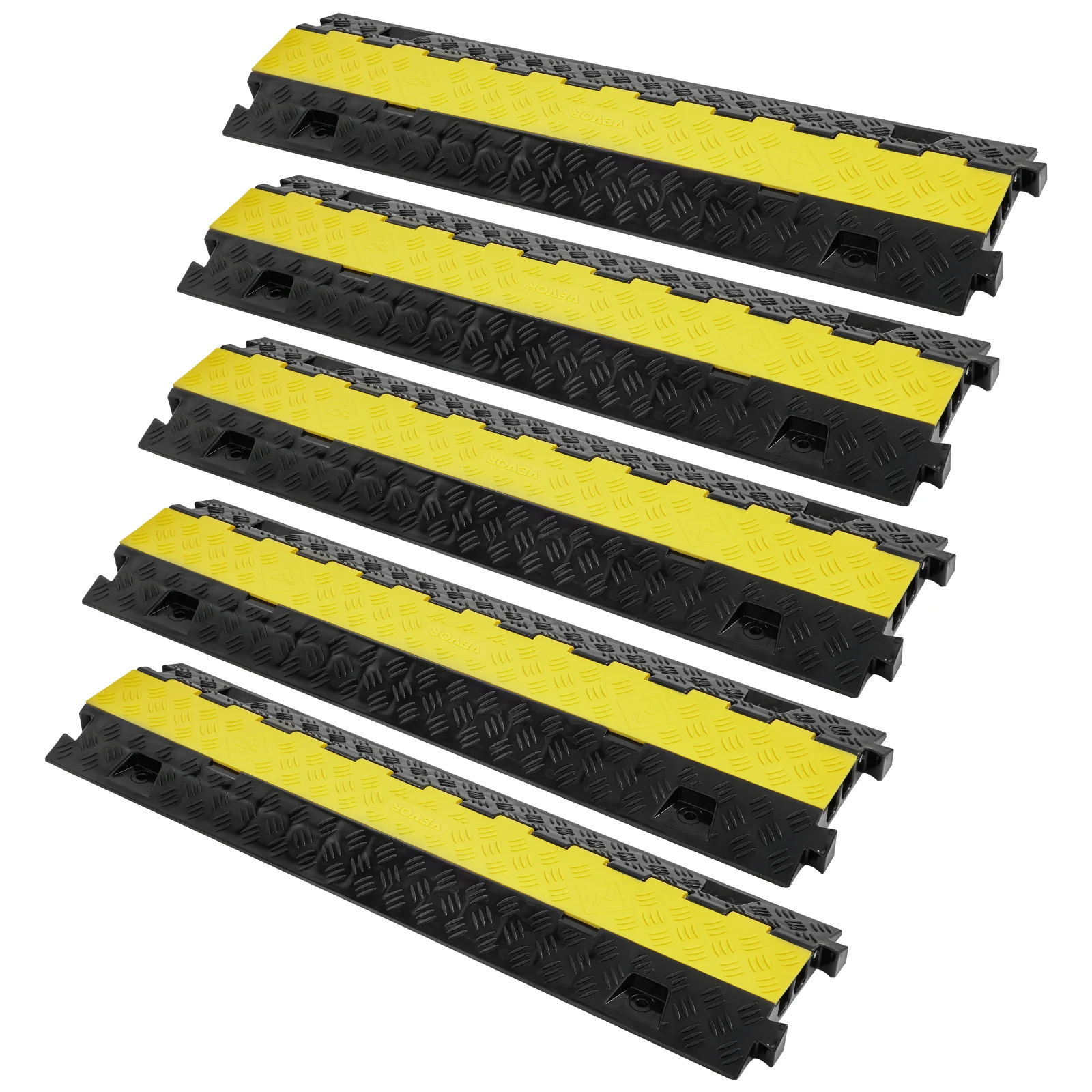 VEVOR 5 PCs Cable Protector Ramp, 2 Channel, 22000 lbs/axle Capacity Heavy Duty TPU Wire Cover Ramp Hose Protector Ramp Driveway