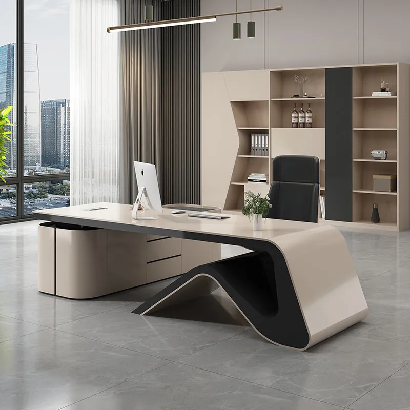 Home Office & Study High-End Lacquer Executive Desk Creative Designer Modern Luxury Boss Table Spacious Sturdy & Premium
