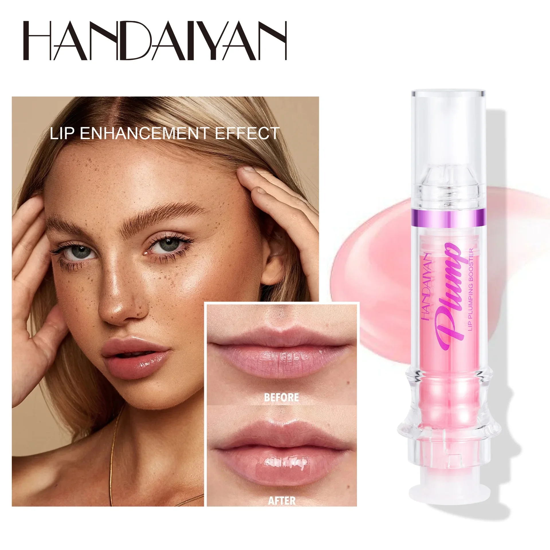 Handaiyan Lip Plumping Booster Sexy Plumper Glitter Red Nude Lipstick Liquid Waterproof Moisturize Oil Lipgloss Makeup