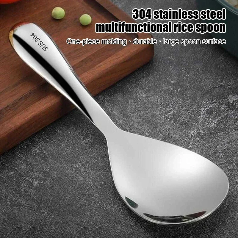 304 Stainless Steel Rice Spoon Household Rice Shovel Canteen Long Handle Dining Spoon Large Spoon Rice Is Not Sticky