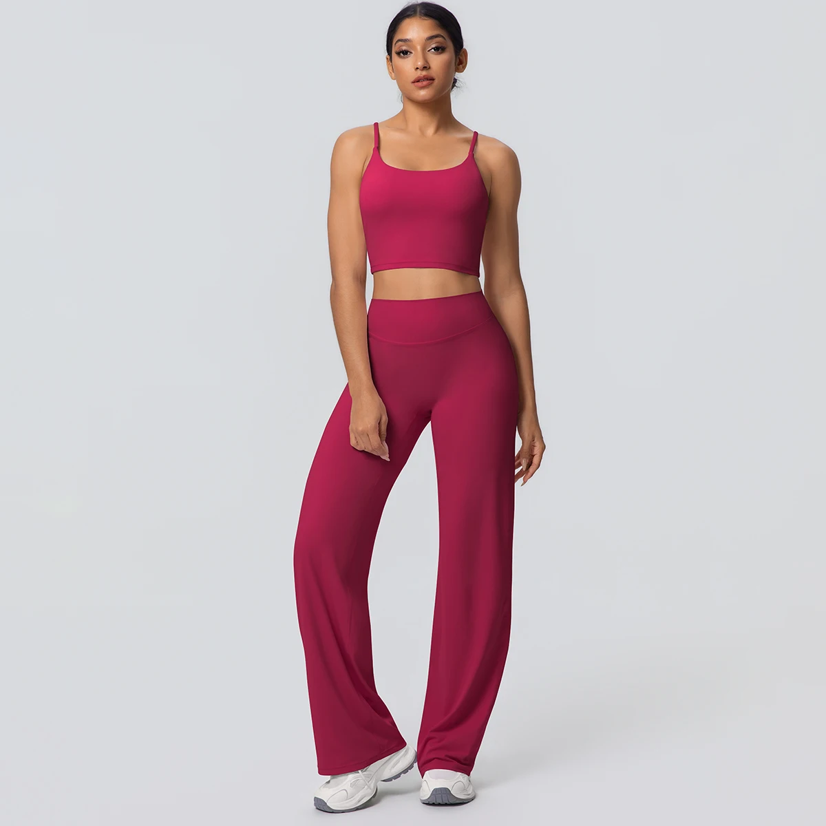 Frauen Schnell Trocknend Gym Sport Fitness Kleidung Yoga Set Backless Sexy Strap Bh mit Brust Pad Hohe Taille Breite Bein Hosen Set – Detail 36