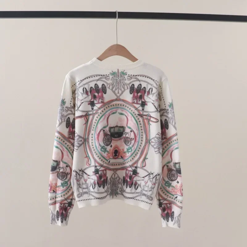 Colorful Carriage Print Women's Sweater Women Luxury brand sweater Pullovers Y2k Tops Horse Long Sleeve Knit Jumper Winter fall