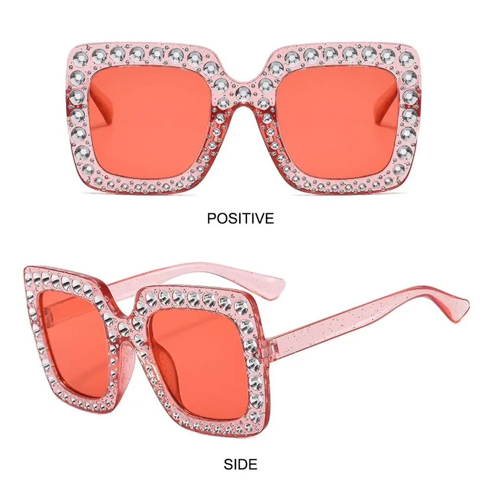 Trendy Square Crystal Oversized Sunglasses Big Frame Sparkling Diamond Sun Glasses UV400 Protection Eyewear Women