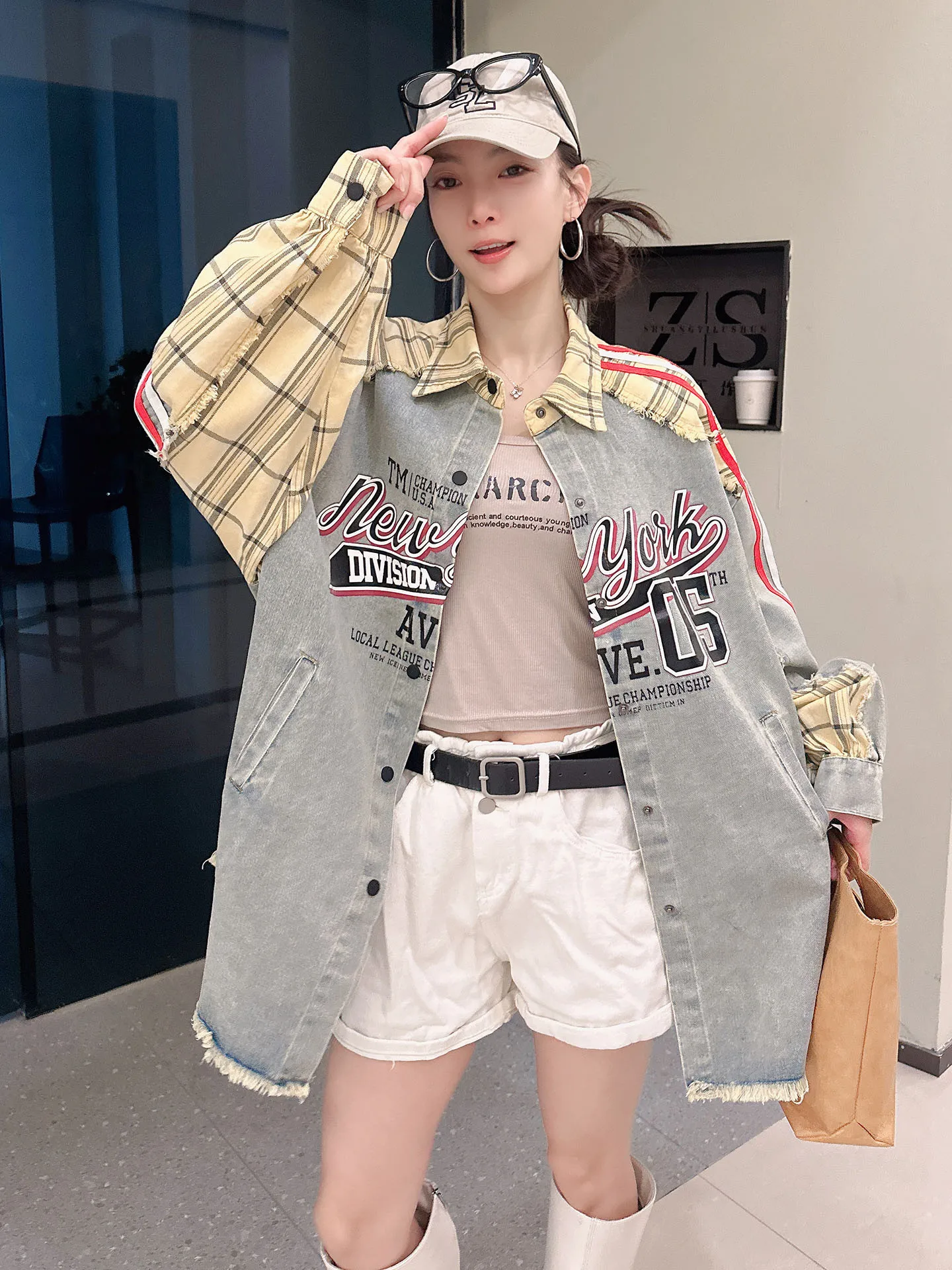 Damski kardigan dżinsowy do połowy łydki, wiosenno-jesienny, luksusowy, markowy, bawełniany, długi, rozpinany płaszcz.