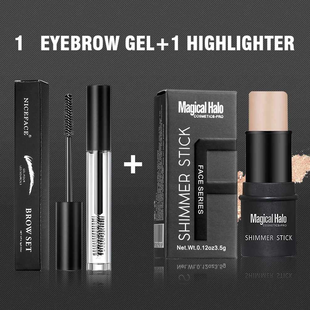 

Liquid Eyebrow Gel And Highlighter Stick Sets Waterproof Transparent Brows Setting Tint Wax Glitter Contouring Bronzer For Face