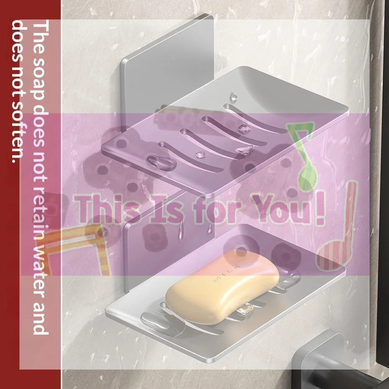 【MA】1pc Black Carbon Steel Soap Box Non Perforated Wall Mounted Bathroom Soap Box Bathroom Soap Holder Soap Storage Rack