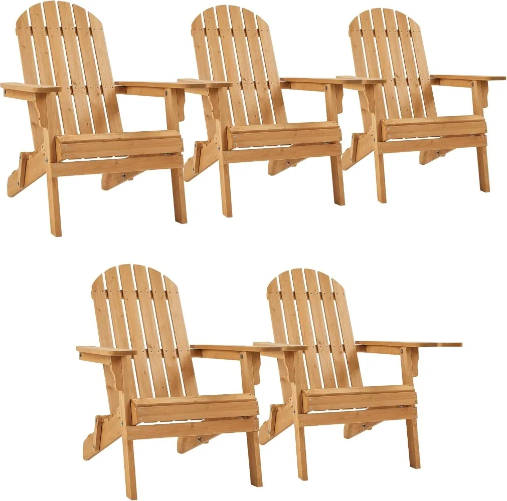 Folding Adirondack Chair Set of 5 Outdoor, 300LBS Solid Wood Garden Chair Weather Resistant, Fire Pit Lounge Chairs