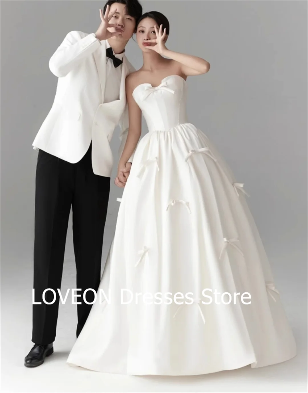 

GIOIO Sweetheart Elegant Satin Wedding Dresses Backless 프롬드레스 A-Line Korea Pretty Ivory Satin Bride Gowns Party Women Bride