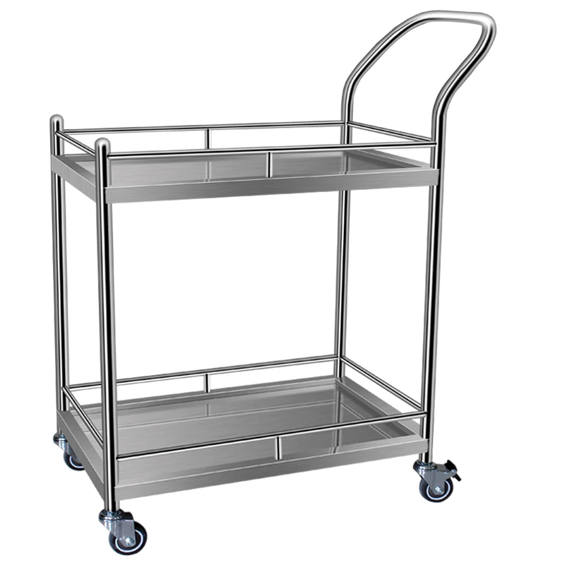 

Double-layer stainless steel trolley School laboratory trolley Silent non-magnetic thickening