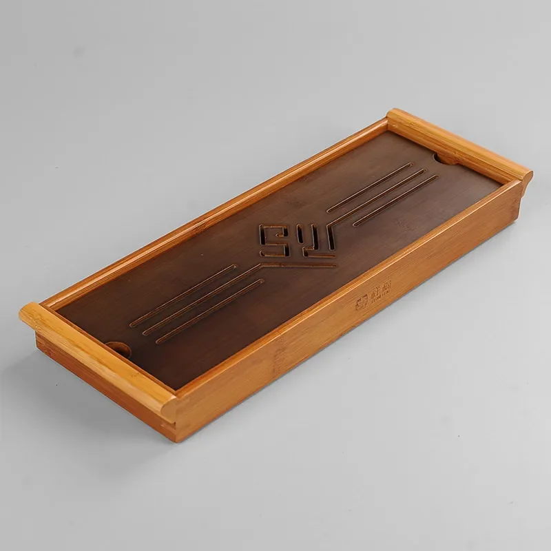 Bamboo Tea Tray Black Tabletop Ceremony Chinese Kung fu Serving Table Water Drip TeaBoard 39*13cm