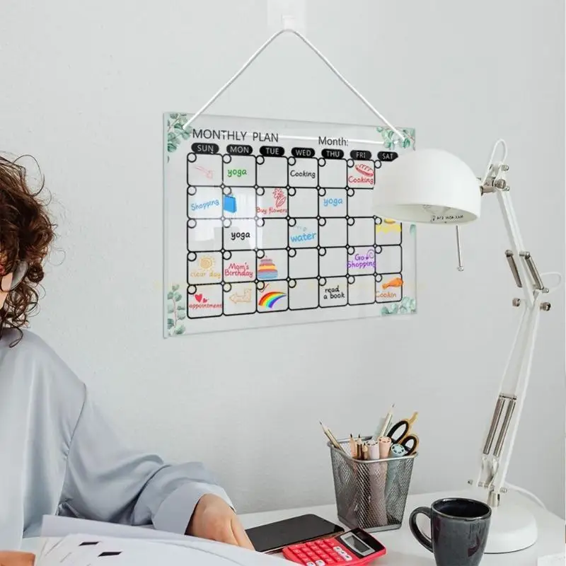 Fridge Hanging Memo Board Weekly Whiteboard Clear Dry Erases Writing Board Set