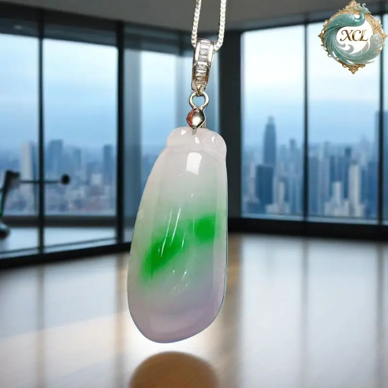 Colgante de jadeíta Laokeng de Myanmar, jade con forma de melón de hielo encerado natural, helado transparente e hidratante, estilo popular