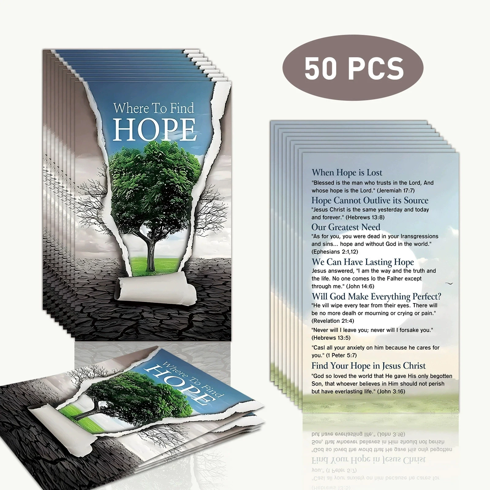 50 Stück Dankeskarten „Tree of Hope“, christliche Karten mit aufsteigenden Bibelverse, religiöse Grußkarten für Freunde, Familie