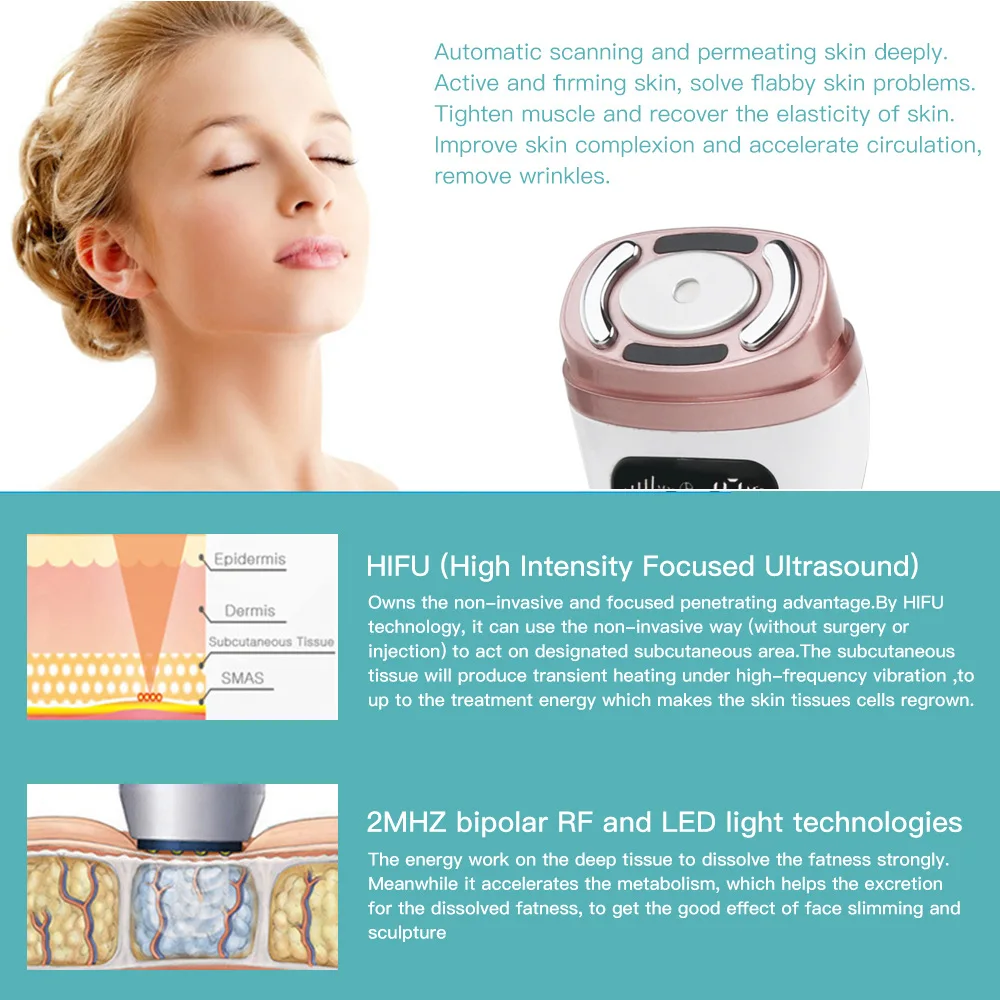 Mini masseur de lifting du visage HIFU, machine anti-âge qualifiée ale à ultrasons, radio morte, RF, EMS, anti-déformable, outils de soins de la peau du visage