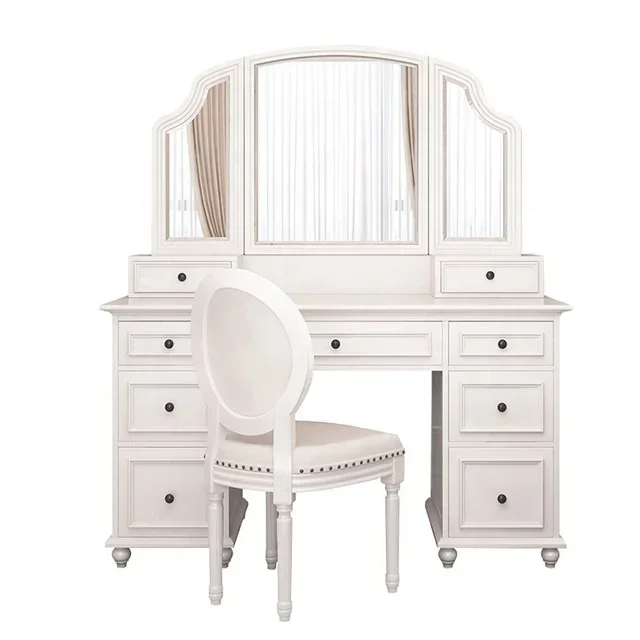 White Vanity Table and Chair with Features ample storage drawers, Sophisticated Scandinavian Style, Luxury for Bedroom