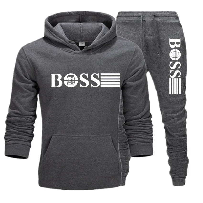 

Men's two-piece hoodie set for autumn and winter, featuring a top and sweatpants, a casual and comfortable sportswear, and a fas