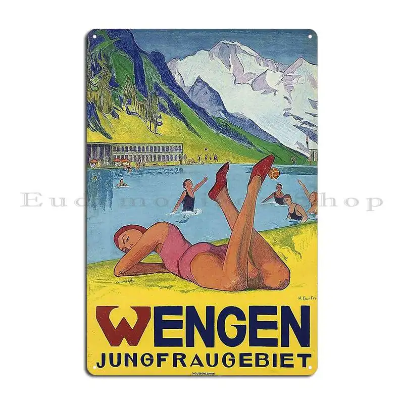 Retro Classic Wengen Jungfraugebiet Poster Corasposters Metal Plaque Living Room Club Iron Bar Printing Tin Sign Poster