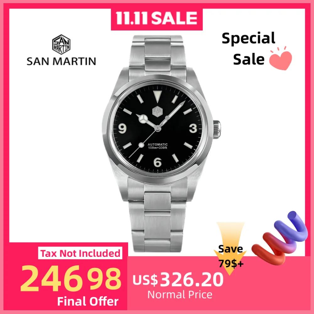 산 마틴 남성용 시계 자동 기계식 39mm 369 방수 시계 탐색 Luxury Sapphire Lume Relogio Masculino SN0020-2/3/4