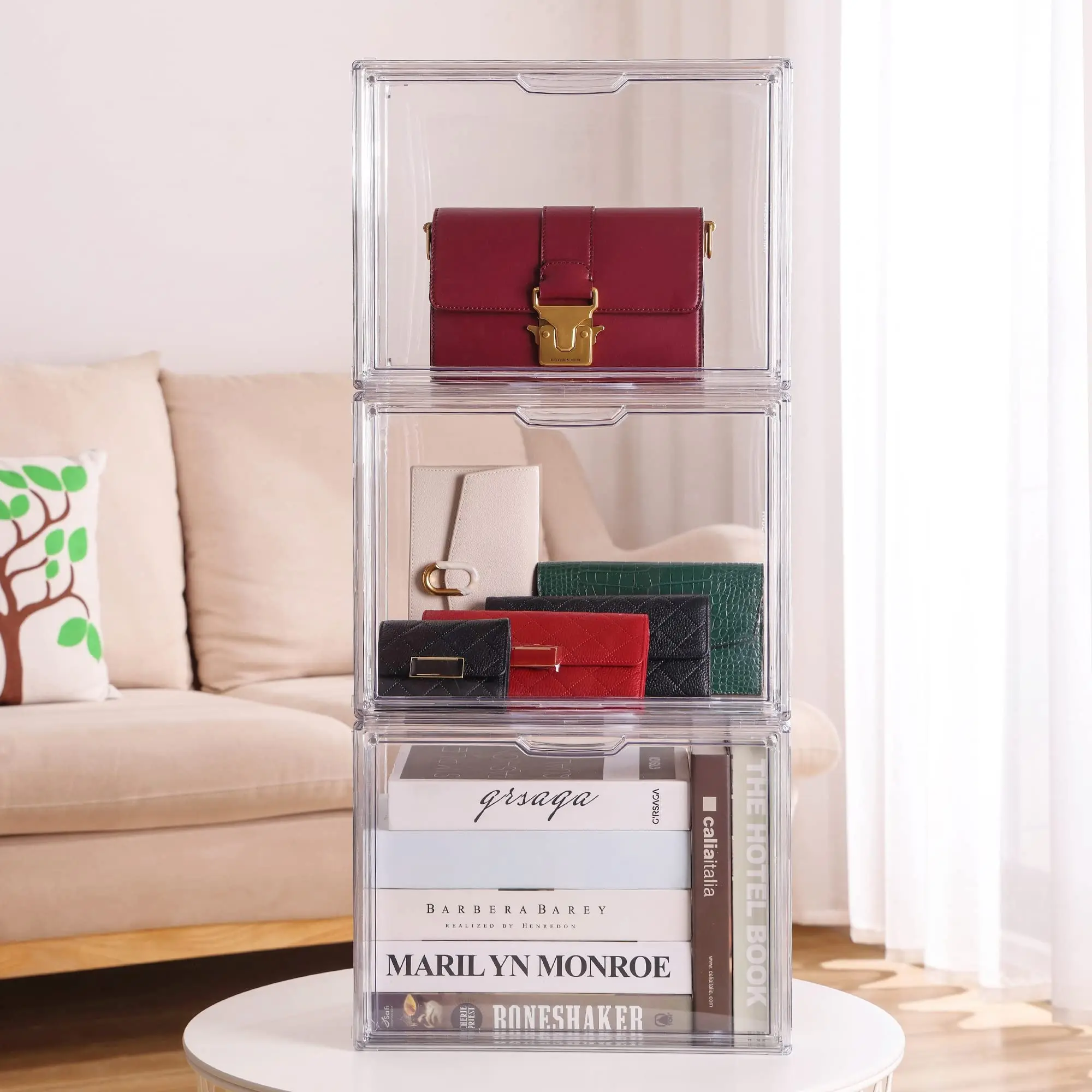 Clear Acrylic Storage Display Box Storage Dustproof Acrylic Storage Box Transparent Bag Shoe Box Toy Storage Cabinet Stackable