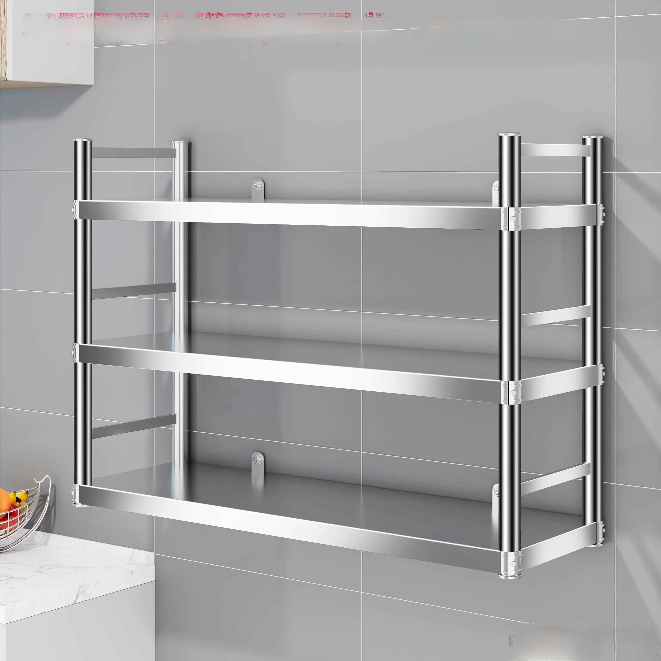 

Современный настенный кухонный шкаф-органайзер из нержавеющей стали 304 с двумя ярусами для микроволновой печи и хранения посуды