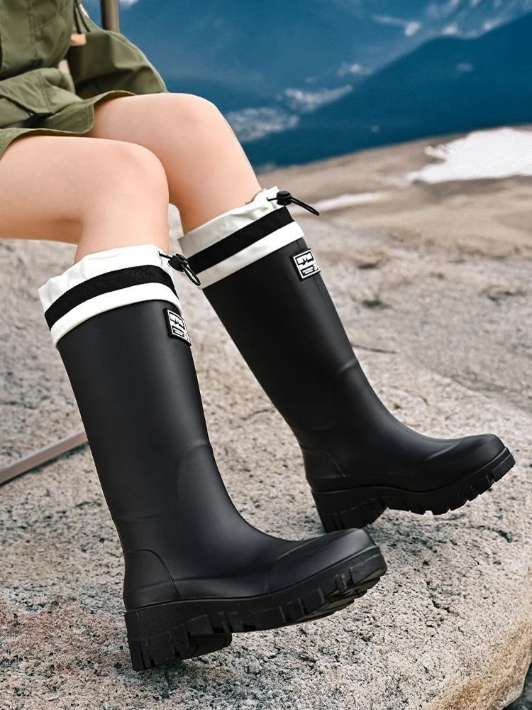 

Модные женские высокие резиновые сапоги, износостойкие водонепроницаемые резиновые сапоги на флисовой подкладке для использования на кухне и улицу ​