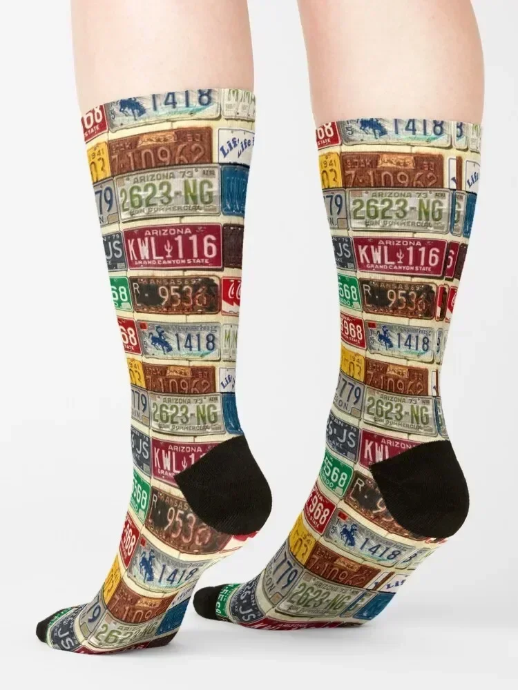 USA License Plate Collection Socks Running sports stockings ankle funny gifts Man Socks Women's