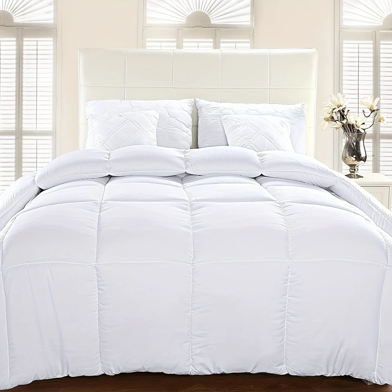 1pc White Comforter All Seasons Down Alternative Bed Duvet Soft Luxury Hotel Quilt Machine Washable Warm Fluffy Comforter