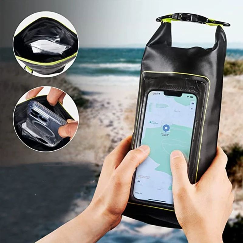 2L 5L 10L Waterproof Dry Bag Touch Screen PVC Swimming Bag For Rafting Kayak Surfing Boating Trekking Outdoor Sport Storage Bag