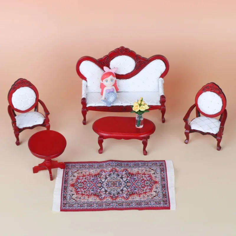 

1set Mini Living Room Set Sofa Chair Coffee Table Stool Blanket Model Miniature Furniture Scene Decoration Dollhouse Home Decor