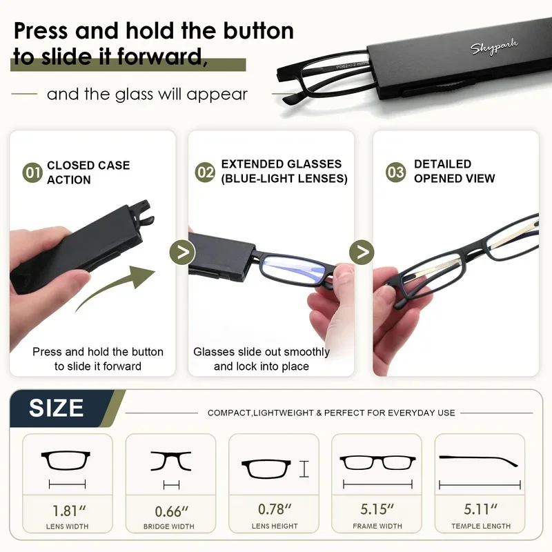 SKYOAK 2 Pack Ultra Thin Folding Reading Glasses for Women Men, TR90 Blue Light Blocking Readers with Slim Flat Case