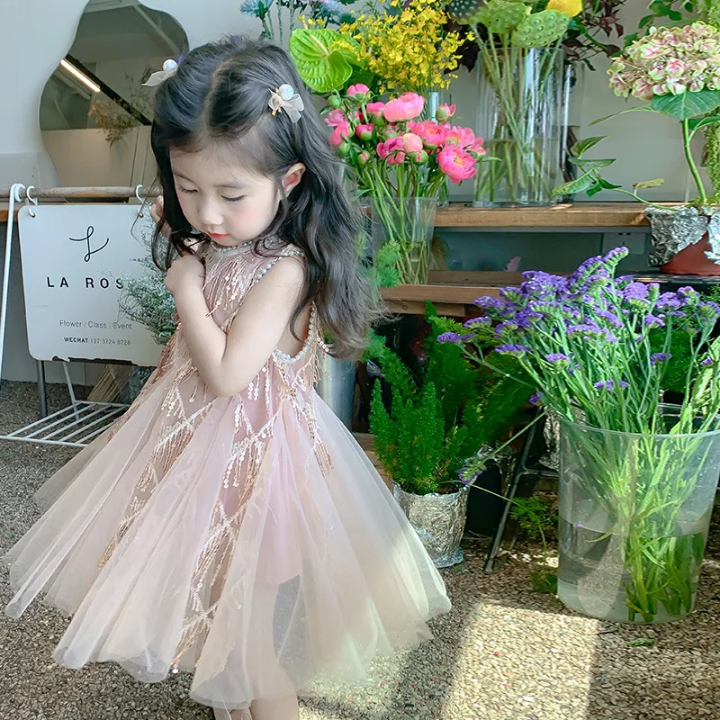 Girls Dress 2024 New Fashionable Baby Summer Sleeveless Princess Dress Girls Summer Vest Dress Kids Clothes