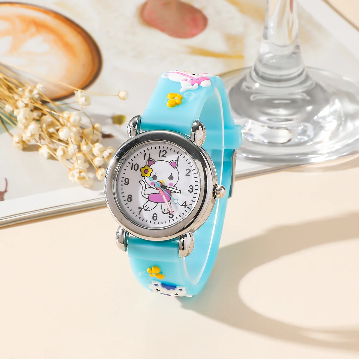 1/2/4pcs-Cute cartoon silicone cat pattern watch decoration holiday gift, watch bracelet, watch box set selection