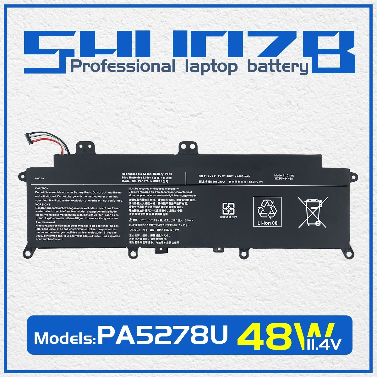 SHUOZB PA5278U-1BRS Laptop Battery For Toshiba Portege X30-D X30-E X30-F Tecra X40-D-11F X40-E X40-F X40-D-145 X40-D-14M 11.4V