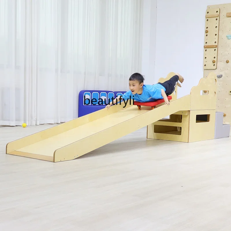 Big slide alat bantu pelatihan integrasi sensor, perlengkapan rehabilitasi vestibular taman kanak-kanak geser kayu