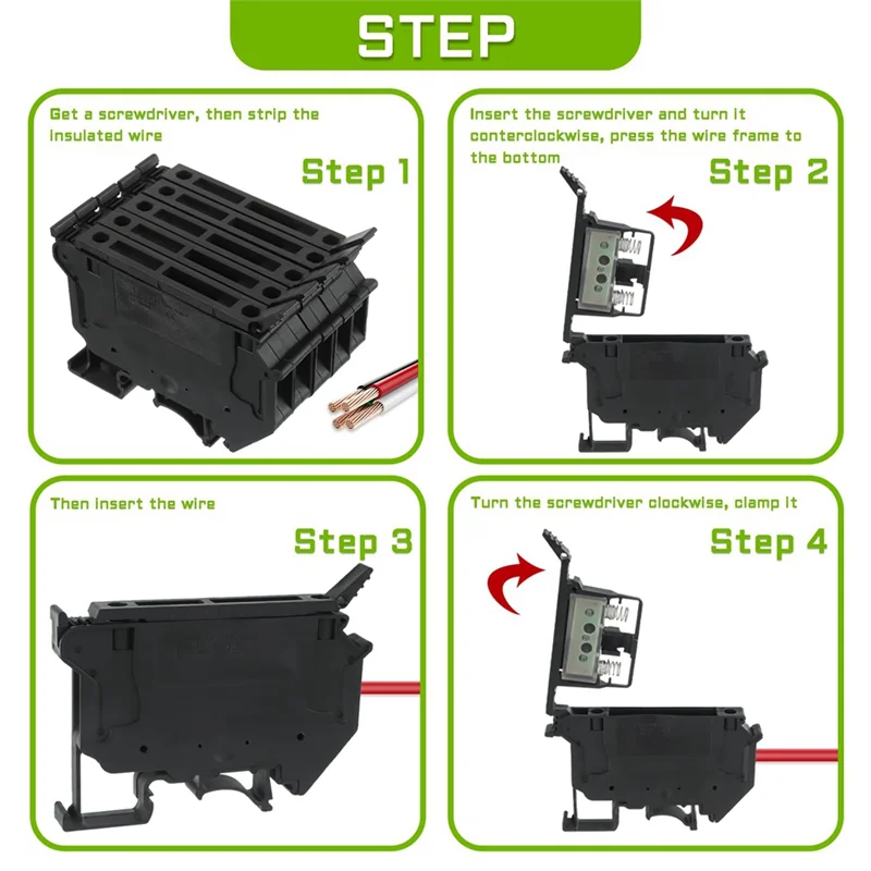 AAAN-UK5-HESI UK5RD مع قاعدة طرفية لصمامات السكك الحديدية LED DIN، مشبك برغي كتلة طرفية (عبوة من 6 قطع، أسود) سهل الاستخدام