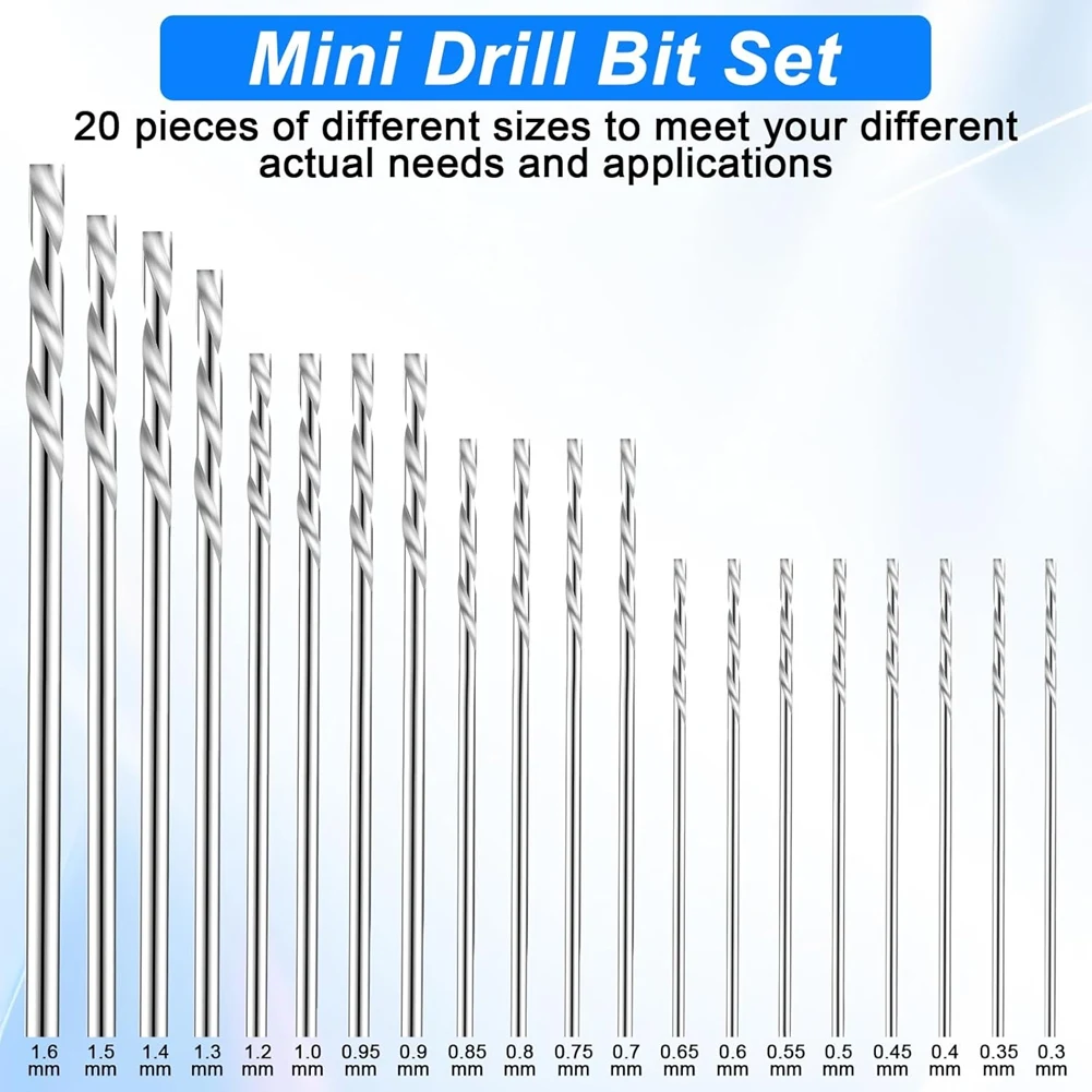 HLZS-Rotary Hand Tool Accessory, 20 Pcs HSS Shank Twist Drill Bits Mini Drill Bit Set(0.3- 1.6Mm) DIY Kit