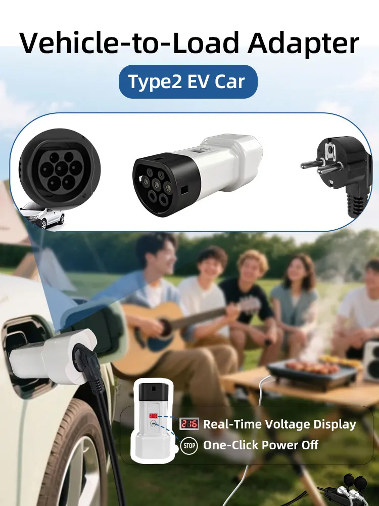 EVqiaoyi Type 2 V2L Ontlader adapter EU 16A socket type 2 Ontlading met voor Renault BYD Hyundai Xpeng Geely EX5 Omoda Jaecoo - afbeelding 2