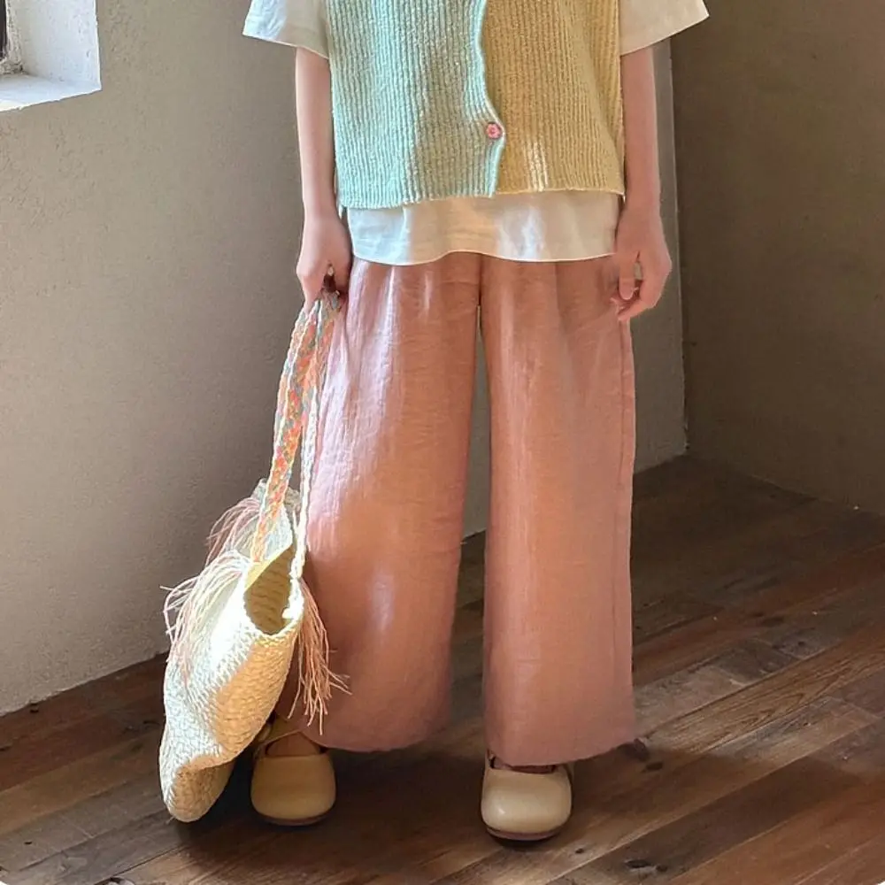 

Простые прямые брюки ярких цветов для девочек с высокой талией, свободные брюки для подростков Ямамото, широкие тонкие повседневные брюки, лето-осень