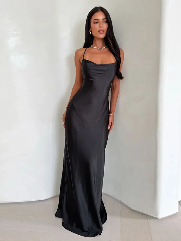 تنورة طويلة للسيدات من Ele Satin Bal Dr بخصر عالٍ لعيد الميلاد، فستان من ألياف البوليستر أنيق لموسم الصيف #4