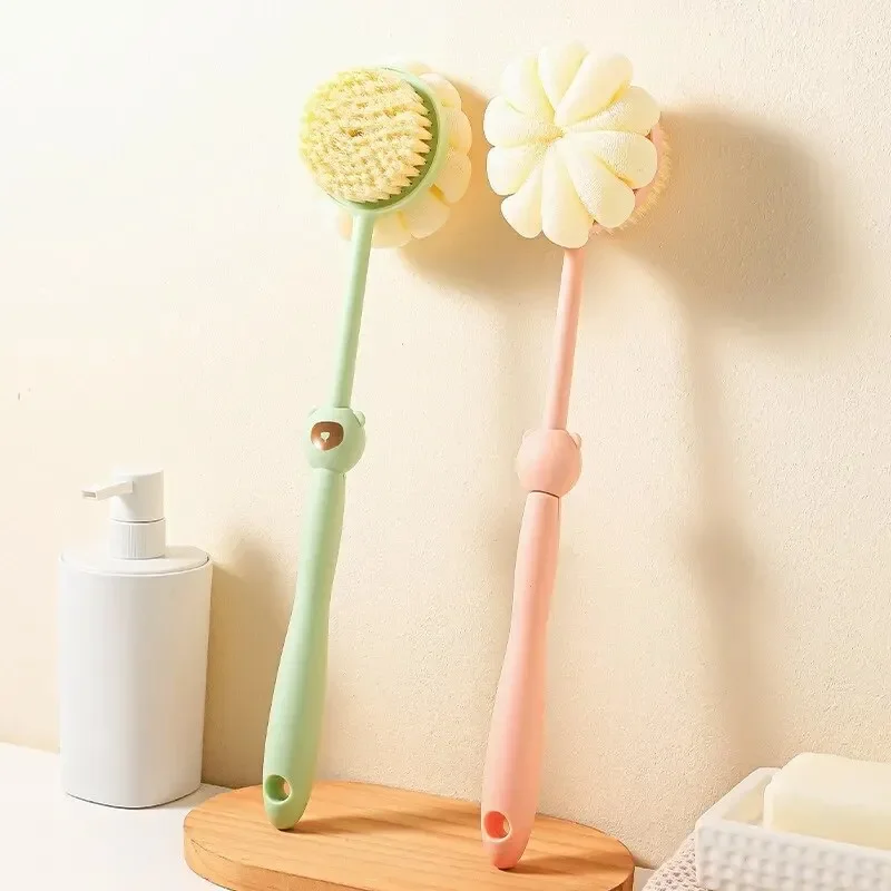 Two Sided Shower Body Brush Silicone Long Handle Bathroom Wash Brush Bathing Massage Back Body Exfoliating Brush Bath Supplies