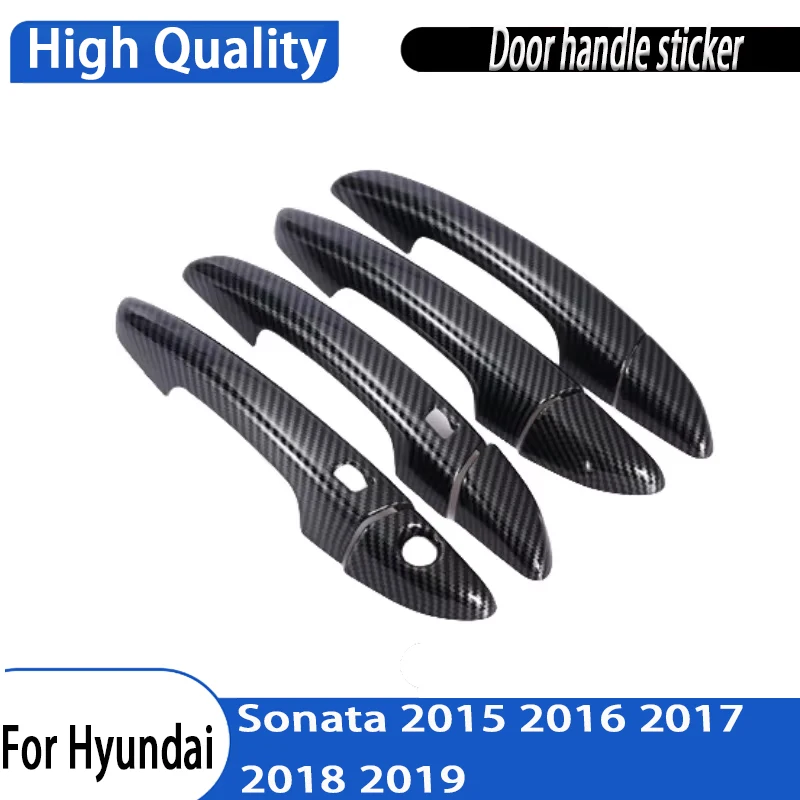 Carbon Fiber Chrome Car Door Handle Cover Decor Trim Sticker Styling Accessories For Hyundai Sonata 2015 2016 2017 2018 2019