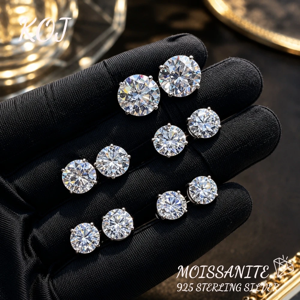 KOJ 1PC S925 Silver Moissanite Stud Earring 3/6 Prong Hypoallergenic Gift For Women Everyday Wear Fine Jewelry Accessories